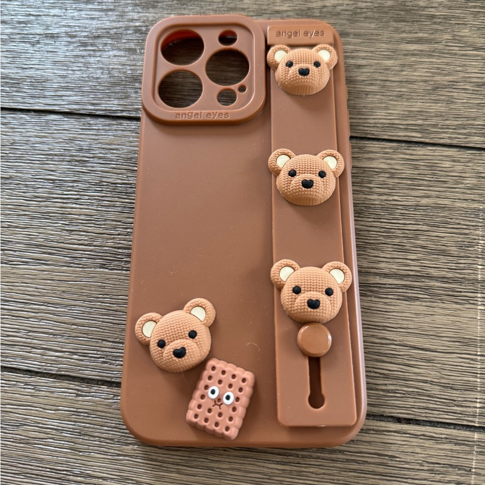 Brown Bear Phone Case with Strap iPhone 15 pro max